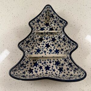 Boleslawiec Polish Pottery Star Christmas Tree Bowl Dish Hand-Painted Decor
